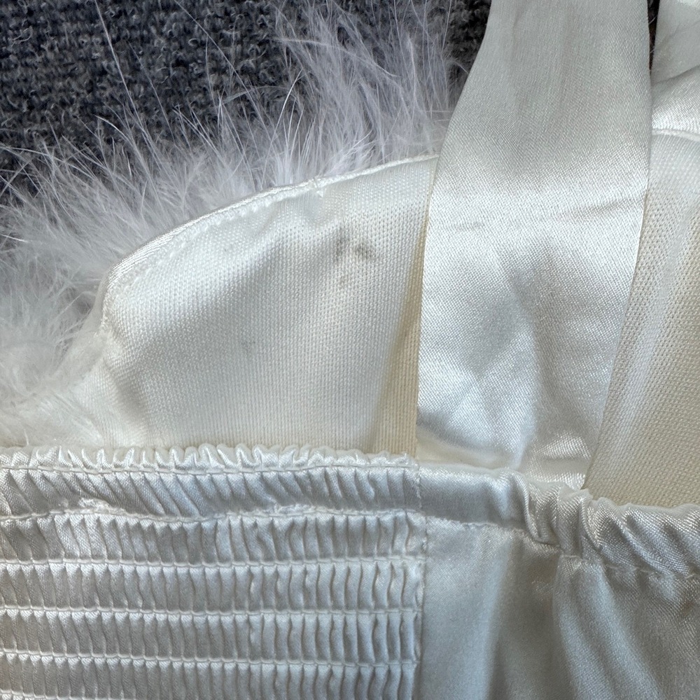 Meraki Satin Corset Top White Feather Trim Smocked Back Glam Coquette XS - Picture 5 of 6